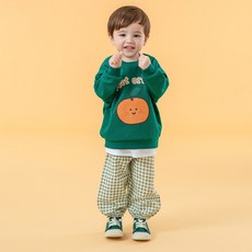 童款橘子印花大學T+格紋縮口褲套裝