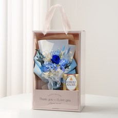 Beautiful Deco Sense 金莎牛奶巧克力 + LED永生花束 + 禮盒組, 藍色