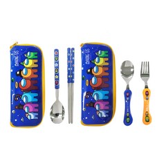 LE BARN Healthy Spoon Barun Grip Spoon Fork 餐具屋+真空勺子筷子餐具屋套組, 混合顏色, 勺子+叉子+筷子+餐具