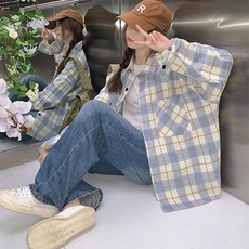 DMELD 女款粉彩寬版格紋休閒襯衫