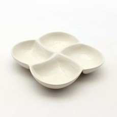 Dalsogeum 韓國製陶瓷四葉草4格小菜分隔盤, 象牙白, 1個