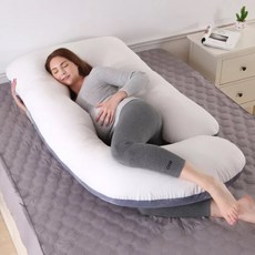 모모 임산부 입체 공학 디자인 G형 바디필로우 쿠션 베개, 화이트 + 그레이