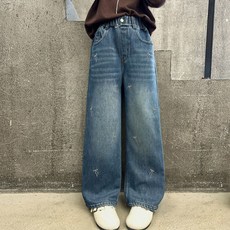 Starbean 兒童蝴蝶結刺繡刷毛牛仔褲