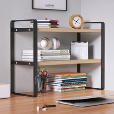 마켓플랜 책상 캐비닛 선반 책꽂이, 우드블랙, 2단