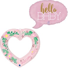 GRABO 은박풍선 링키하트 베이비걸 + 헬로우, 1세트, 베이비 핑크