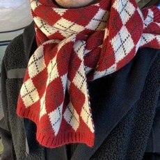 어리플 겨울 니트 목도리 아가일 체크 머플러