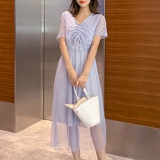 蕾絲褶皺短袖孕婦裝