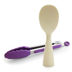 베링 실리콘 스텐레스 주방집게 + 셀프스탠딩 밥주걱 세트, 퍼플(주방집게), 아이보리(밥주걱), 1세트