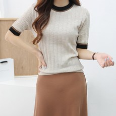 Zenith 女款 Joy 撞色圓領短袖針織衫 N1328