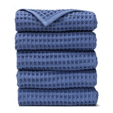 CLAUMAN 頂級鬆餅格紋毛巾 130g 30支棉紗, 5個, 波浪藍