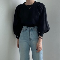 아이엠몽 여성용 스프리 프렌치 심플 라운드넥 셔츠