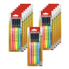 DONG-A 水性筆 Hexa Slim Liner 5色 x 12支組, 1套, 螢光粉紅, 螢光橘, 螢光黃, 螢光淺綠, 螢光天藍