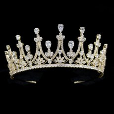 髮飾 派對 婚禮 鋯石皇冠, 1個, 金色