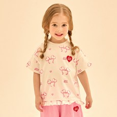 Care Bears 女童款 愛心蝴蝶結 荷葉邊 寬鬆版 T恤