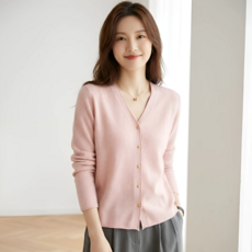 Goodif 女款舒適V領日常柔美版型基本款針織長袖開襟衫