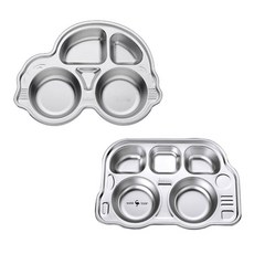 SSGP 兒童不鏽鋼車子造型餐盤2件組, 汽車款+公車款, 盤子 2入