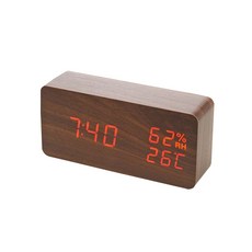 ITSON 靜音LED溫濕度計桌鐘, Walnut, 1個