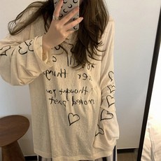 구디프 여성용 라이트 레터링 보트넥 긴팔 티셔츠