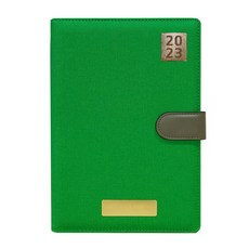 KKOMKKOMI 2023 常綠 6 孔日期型金屬標籤日記本, 綠色（日記本）+金色（標籤）