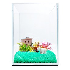 Rora Pet 15高立方加濕魚缸+彩石+人物模型+仿古屋+七彩花朵3件套, 翡翠薄荷（彩石），隨機發貨（人物模型，仿古屋）