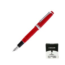 SAILOR 寫樂 質感鋼筆+卡式墨水管 12入, F, 紅色（鋼筆）、黑色（墨水）