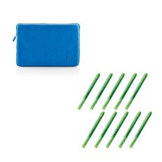 Miquelrius Candy Color 13 筆袋 + KOKUYO Beetle Tip 3用螢光筆 10支組, 藍色(筆袋), 淺綠色(螢光筆), 1套