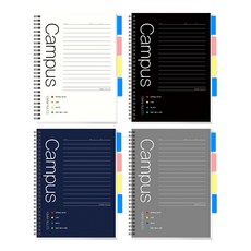 YOUNG ART 小學3-6年級 無題索引線圈筆記本 60張, 白色, 灰色, 海軍藍, 黑色, 4個