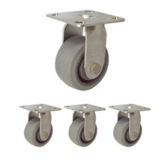 MASTER.S 不鏽鋼重型橡膠滑輪 DS 3340 MRB-R 4 扁平輪 固定式 灰色, 4個