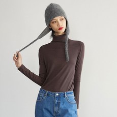 MICHIKOLONDON 女款基本款高領上衣 T恤 (棕色)
