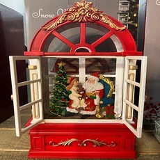 Marsh Marigold 聖誕窗戶音樂盒 21cm, 紅色聖誕老人與少女, 21cm, 1個