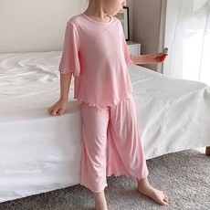 woojooi 女童飄逸荷葉邊七分居家服上下套裝