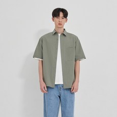 BASIC HOUSE 男款寬鬆版外搭式短袖襯衫 LWWS3101