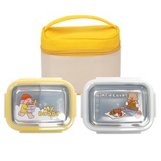 Dailylike 마이 버디 不鏽鋼雙層長方形便當盒 + 保冷袋, 1個, 黃色