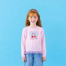 ILoveJ 愛心櫻桃蝴蝶結蕾絲單層刷毛T恤