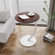 더보니 화이트프레임 거실 원형 소파 사이드테이블, 월넛