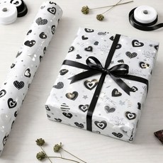 Lead home 高光澤寬版禮品包裝塑膠蒸鍍捲筒包裝紙 特大 70cm x 20m, 黑色愛心, 1個