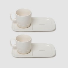 ssueim RunDay迷你早午餐陶瓷餐具組, 點心盤 2p + 馬克杯 2p, 象牙