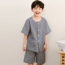 찌니야 남아용 통기성 룰루체크 40수 순면 학생 반팔 잠옷 상하 세트