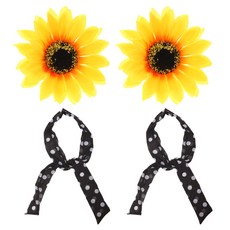 Party09 向日葵髮夾 2入 + 圍巾 2入 套組, 混色髮夾 + 黑色圓點圍巾, 2套