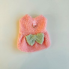 Coco studio 狗狗蝴蝶結毛絨胸背帶背心, 1個, 粉紅色