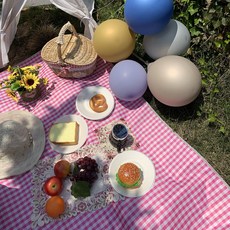 RaonToU 簡約圖案防水野餐墊, 09 格紋粉 2人