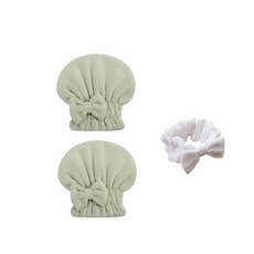 軟發巾 SG19 2p + 洗臉帶套組, 綠色, 1套