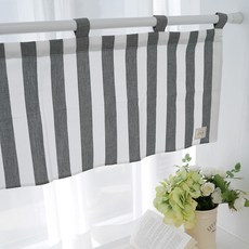 條紋吊帶短窗簾, 灰色
