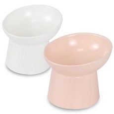 MONAGIO 斜口圓形陶瓷寵物碗2件組, 白色 + 杏色, 1套