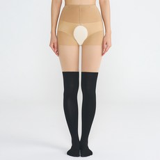 secret rest 機能Y字區開襠棉質底部高爾夫過膝絲襪 40D, 1個, 膚色 + 黑色