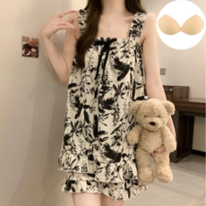 cofv 女款附胸墊兩件式居家服睡衣上下裝套裝