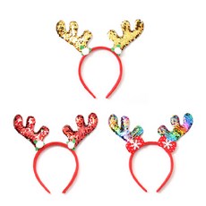 雪花落下閃亮亮片亮片角魯道夫鹿髮飾 3種組, 金色、紅色、彩虹, 1套