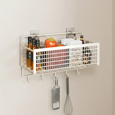 ROI라이프 무펀치 벽걸이 2칸 걸이 후크 녹방지 바구니, 화이트, 1개