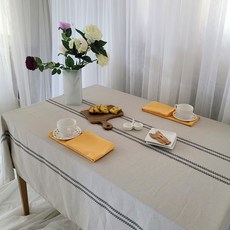 사각사각 긴 직사각 직선 앵글브라킷모양 원톤투라인 린넨 식탁보
