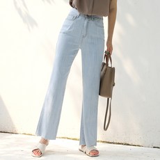 BBAEBBAE 女款涼感褲腳剪裁寬版牛仔褲
